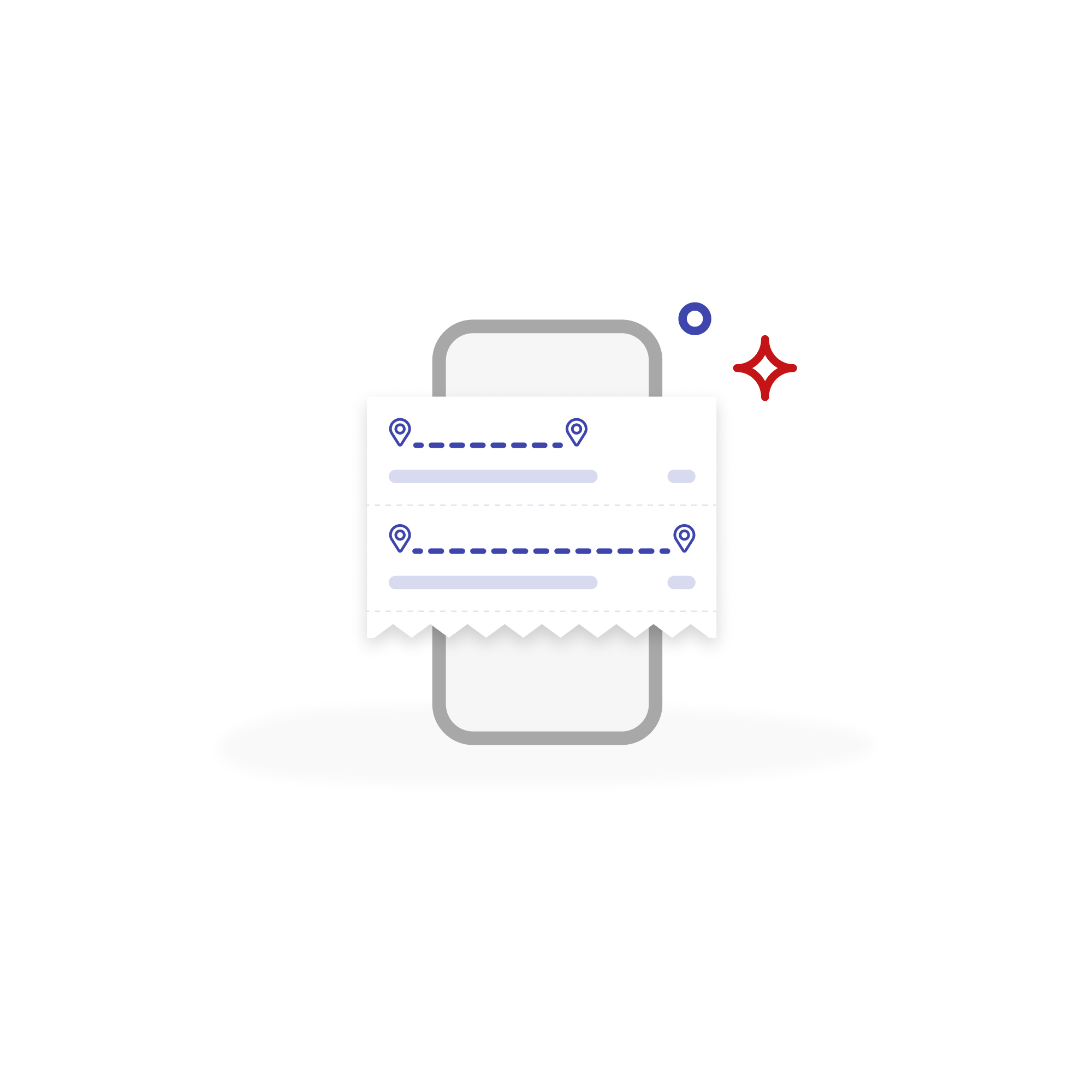 line drawing with phone and receipt showing length of each journeys
